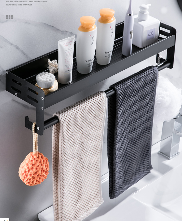 免打孔衛生間浴室置物架壁挂式黑色 松果購物