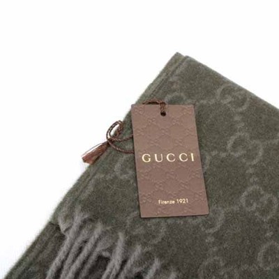 【真品保證】GUCCI 經典雙G-LOGO 100%喀什米爾羊毛圍巾(軍綠色) (9.2折)