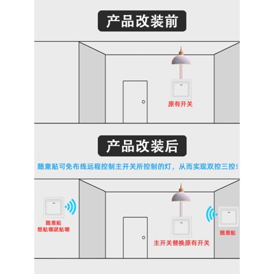 無線遙控開關面板 免布線220v智能電燈家用雙控隨意貼臥室12v - 白色一開主開關+遙控隨意貼 (5.1折)