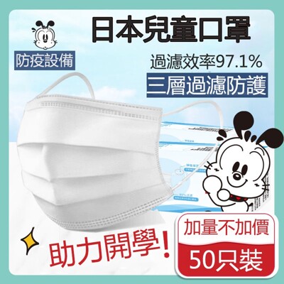 兒童日本口罩 三層口罩 口罩50入 透氣 防水 防飛沫 一次性口罩 三層無紡布熔噴佈 無紡布 拋棄式 (0.1折)