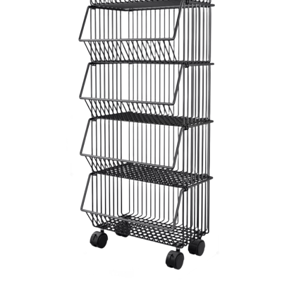 廚房置物架多層落地 果蔬菜家用移動小推車 衛生間客廳玩具收納架子 5層中號黑色無滑輪