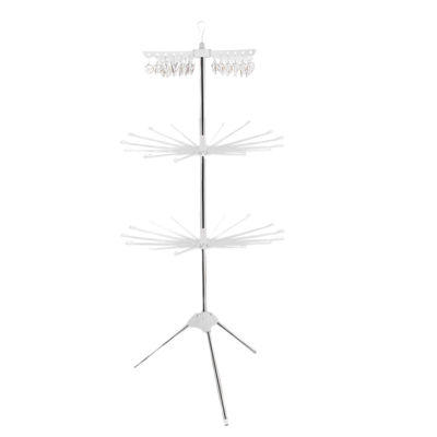 嬰兒晾衣架落地折疊 多功能陽臺曬衣神器 新生兒童衣架寶寶尿布架 白色三層二層32桿一層24夾升級款