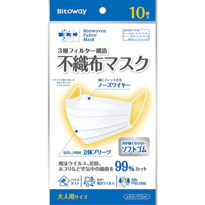 【日本進口】三層不織布 成人口罩 (10片/包) (口罩 口罩墊片 口罩套 通勤 外出 社交) (0.8折)