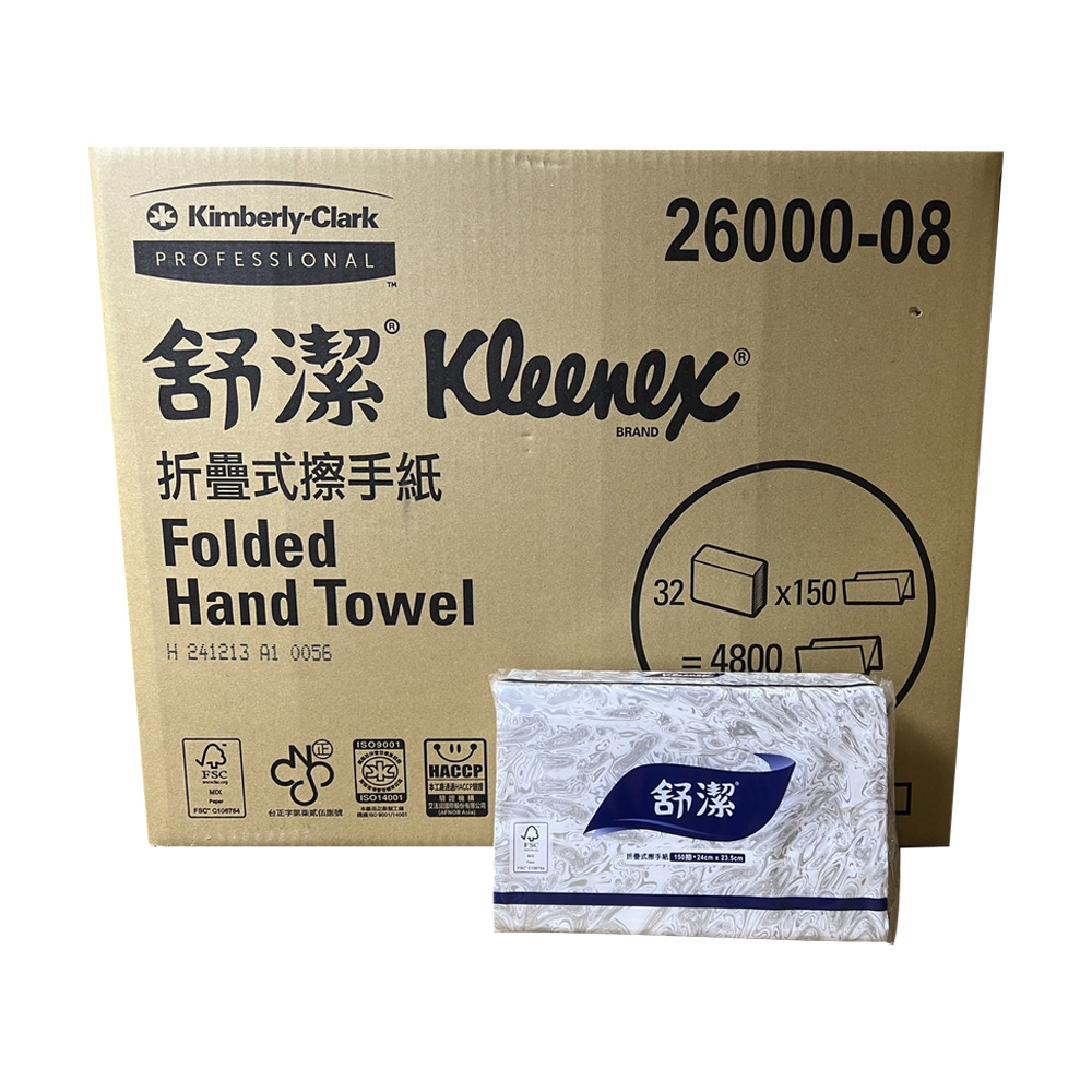 【Kleenex】26000 擦手紙 (150抽/32包/箱)