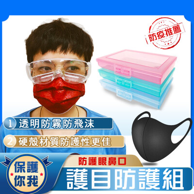 透明防霧防護眼鏡+潮流立體造型口罩+繽紛口罩收納盒 (2.2折)