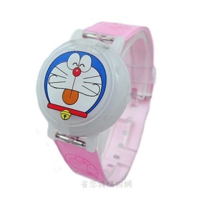 《省您錢購物網》全新~哆啦A夢Doraemon 小叮噹圓形掀蓋式跑馬閃光電子錶-(粉紅色*2支) (4.5折)
