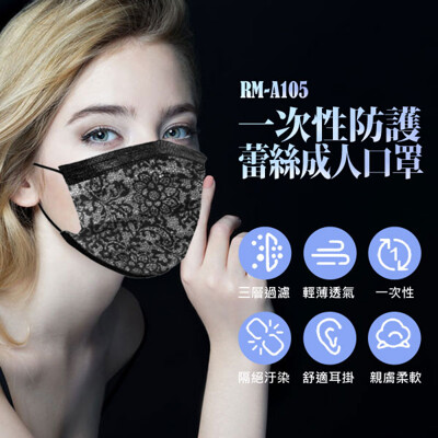 【預購】RM-A105一次性防護蕾絲成人口罩 50入/包 (4.5折)