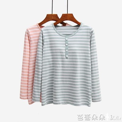 ★免運 現貨 清理 成本價拋售★帶胸墊長袖上衣女秋冬純棉家居服上衣免文胸衛生衣寬鬆版睡衣打底衫 (3.5折)