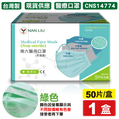 南六 醫療用平面口罩(成人)(綠色)-50入 (中衛 麥迪康 3M 醫療口罩 台灣製造) 專品藥局 (7.7折)