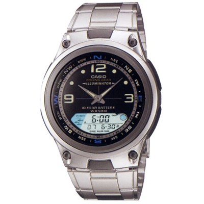 【CASIO】10年電力海洋型男不鏽鋼雙顯錶-黑面(AW-82D-1A) (10折)