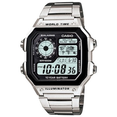 【CASIO】十年之旅世界城市方款不鏽鋼電子錶(AE-1200WHD-1A) (10折)