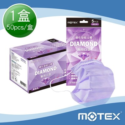 華新MOTEX 摩戴舒 鑽石型超立體醫用口罩 經典成人款 薰衣草紫色系 (5片*10包/盒50片) (5.2折)