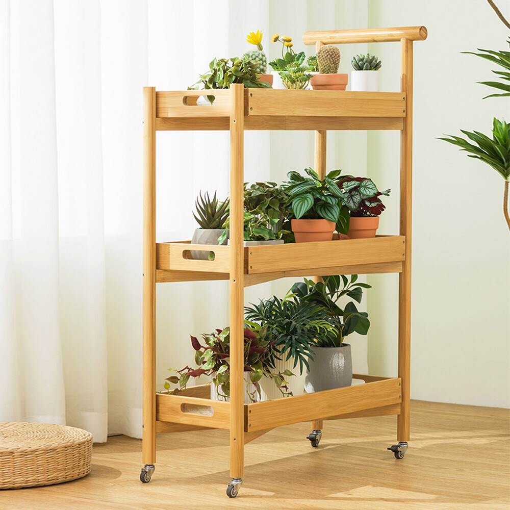 楠竹移動食堂車置物棚台所整理お茶酒家庭用押し車多層棚】3