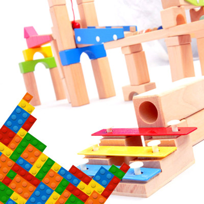 【funkids】木制-儿童创意积木拼接弹珠滑梯(100pcs) (5.3折)