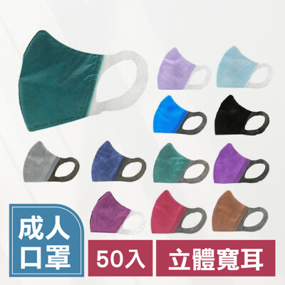 【 醫療口罩50入 成人3D立體寛耳 / 撞色款 】淨新口罩 寛耳帶 平面撞色款 防疫口罩 醫用口罩 (1.8折)