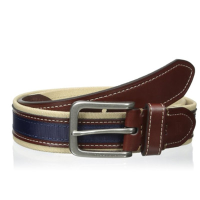 【Tommy Hilfiger】男時尚織帶皮革寶藍棕色皮帶 (5.1折)
