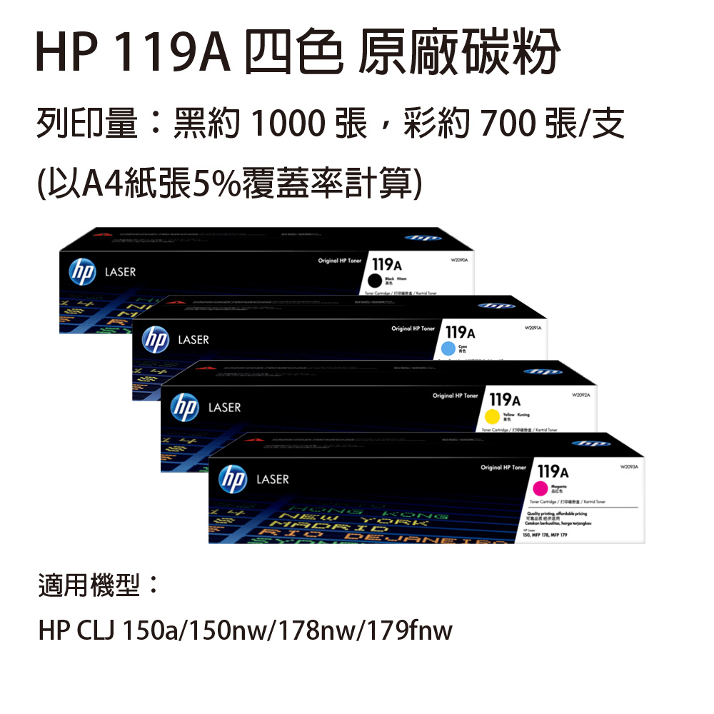 HP W2090A-93A(119A) 四色原廠碳粉匣 適用 HP 150a / 178nw