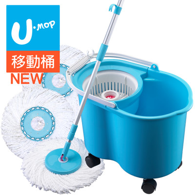 1桿1移動桶3布【U-mop手壓式旋轉拖把】好神拖通用布盤 懶人拖把 免手洗拖把組 平板拖地拖把