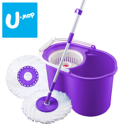 1桿1桶2布【U-mop手壓式旋轉拖把】好神拖通用布盤 懶人拖把 免手洗拖把組 平板拖把 拖地神器