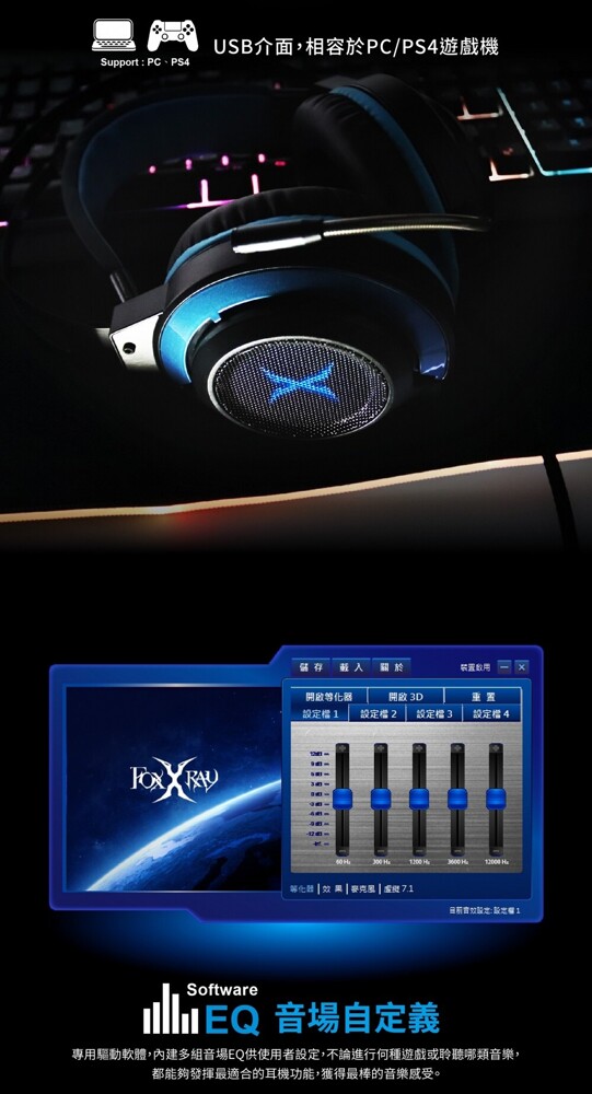 Foxxray 狐鐳fxr Sau 19 炫藍響狐usb電競耳機麥克風 富廉網 松果購物