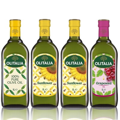 Olitalia奧利塔-烹飪調理油組(葵花油X2+橄欖油X1+葡萄油X1;1000ML/罐) (7.6折)