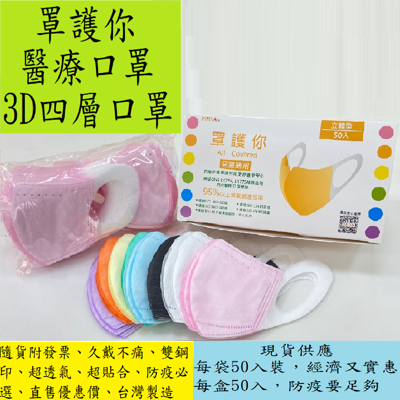 罩護你 3D立體醫療口罩,兒童口罩(尺寸XS、S) 一盒50入 台灣製 四層結構 (6.8折)