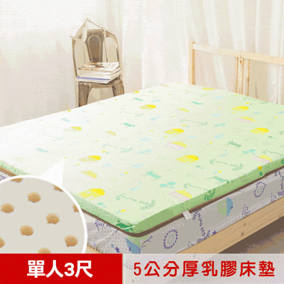 【米夢家居】 夢想家園-冬夏兩用馬來西亞進口100%天然乳膠床墊-5公分厚-單人3尺(青春綠) (8折)