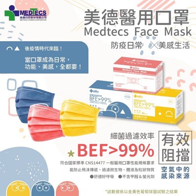 符合國家標準 美德醫療 手術防護口罩 醫用口罩 兒童口罩 小童口罩 綠色 50入/盒 醫療口罩 (5折)