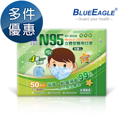 【藍鷹牌】立體型6-10歲兒童醫用口罩 50片x1盒 (7.5折)