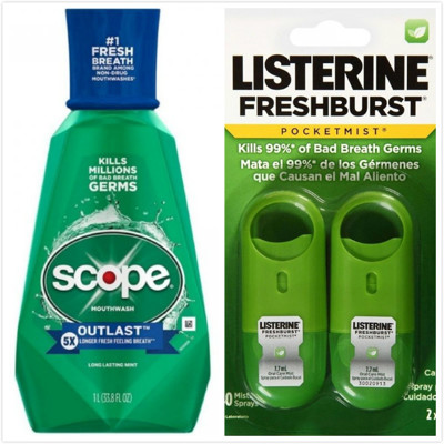 美國 Scope大容量漱口水-5倍香薄荷(1000ml)*1+LISTERINE口腔清新噴劑*1 (8.2折)