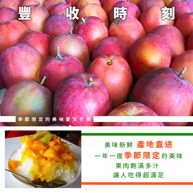 季節限定的美味愛文芒果，美味新鮮 產地直送，一年一度季節限定的美味，果肉飽滿多汁，讓人吃得超滿足。