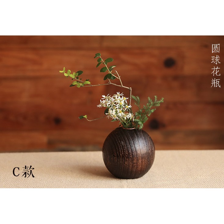 燒桐木花瓶實木花插花器木質花瓶擺件台面餐桌小花瓶 松果購物