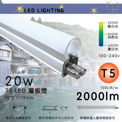 凱得米|RICH【全新製作】高光效 T5 LED四尺 20w 支架層板燈【SH Lighting】| (8.3折)