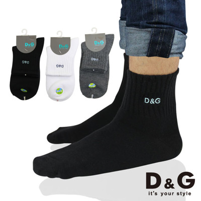 D&G 1/2素面刺繡男襪-DC6048 (短襪/休閒襪) (8折)