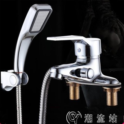 不鏽鋼304水龍頭銅單把雙孔面盆水龍頭帶淋浴花灑冷熱水雙用衛浴台盆洗臉盆龍頭 (10折)