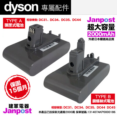 Janpost dyson DC34 DC35 DC44 系列 彈匣式 鎖螺式 副廠 電池+充電器 (6.2折)