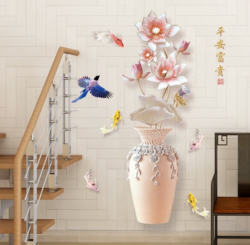 Sk9381鳥語花香花瓶壁貼 60 90cm牆貼 萌萌豬生活館 生活市集