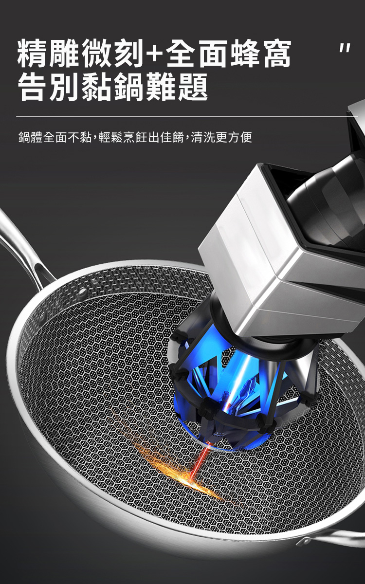 全屏滿花不鏽鋼蜂窩炒鍋34CM 不沾炒鍋 不鏽鋼鍋