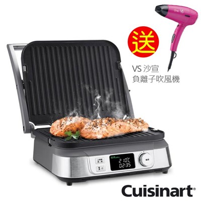 【美膳雅Cuisinart】液晶溫控多功能燒烤煎烤盤 GR-5NTW(贈沙宣吹風機) (6.6折)