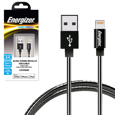 Energizer 勁量 MFI Lightning金屬不銹鋼高效充電傳輸線-黑 (7.4折)