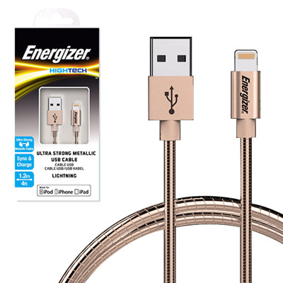 Energizer 勁量 MFI Lightning金屬不銹鋼高效充電傳輸線-金 (7.4折)