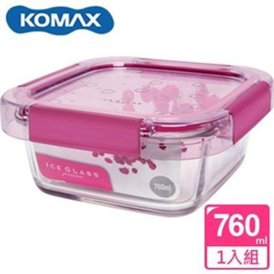 韓國 KOMAX 冰鑽方形強化玻璃保鮮盒 粉 760ml 59851【AE02268】 (5.4折)