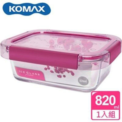 韓國 KOMAX 冰鑽長形強化玻璃保鮮盒 粉 820ml 59854【AE02269】 (6折)