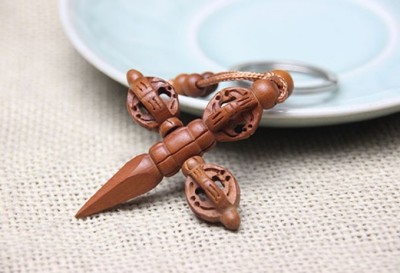 泰山福缘阁木雕桃木金刚杵钥匙扣挂件保平安饰品吉祥物