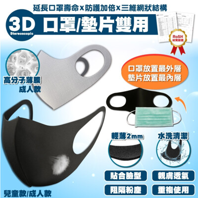 lestar 3D舒耳立體型可水洗雙用口罩/墊片(高分子成人款) (1.1折)