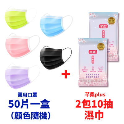 星安成人醫療口罩50入+芊柔三合一清除腸病毒10抽濕紙巾2包 (5.3折)